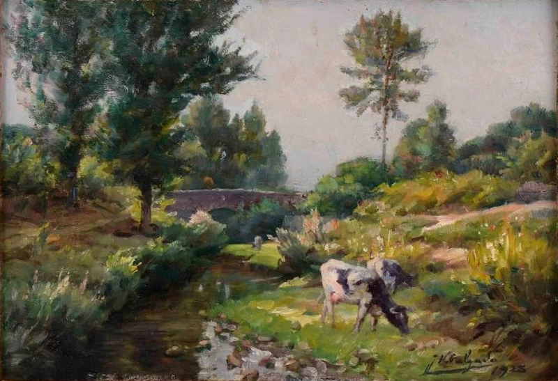 Veloso Salgado - Paesaggio con ruscello e bestiame